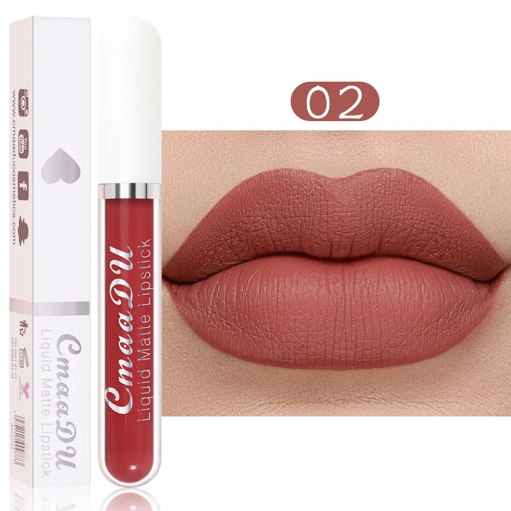 Sexy Long Lasting Velvet Matte Lip Gloss Rose Liquid Lipstick Makeup Women Beauty Red Nonstick Cup Waterproof Lip Gloss 18 Color