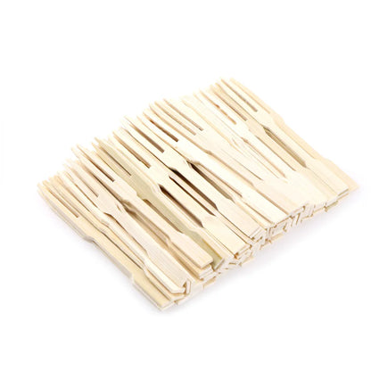 100PCS Pure Bamboo Disposable Wooden Fruit Fork Dessert Cocktail Fork Set Party Home Household Decor Tableware Supplies