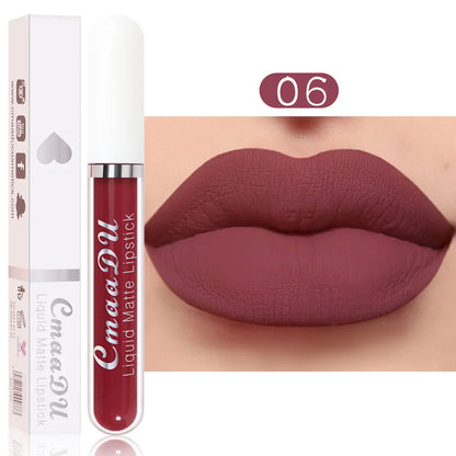Sexy Long Lasting Velvet Matte Lip Gloss Rose Liquid Lipstick Makeup Women Beauty Red Nonstick Cup Waterproof Lip Gloss 18 Color