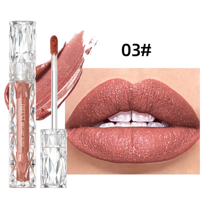 QIBEST Diamond Liquid Lipstick Moisturizing Lasting Purple Sparkling Waterproof Lip Gloss Matte Glitter Lipstick Korean Makeup