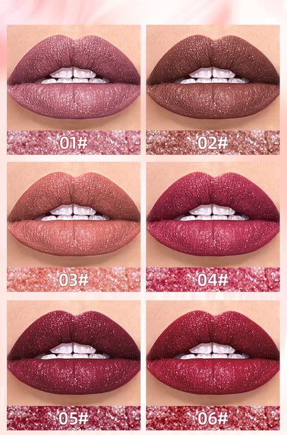 QIBEST Diamond Liquid Lipstick Moisturizing Lasting Purple Sparkling Waterproof Lip Gloss Matte Glitter Lipstick Korean Makeup