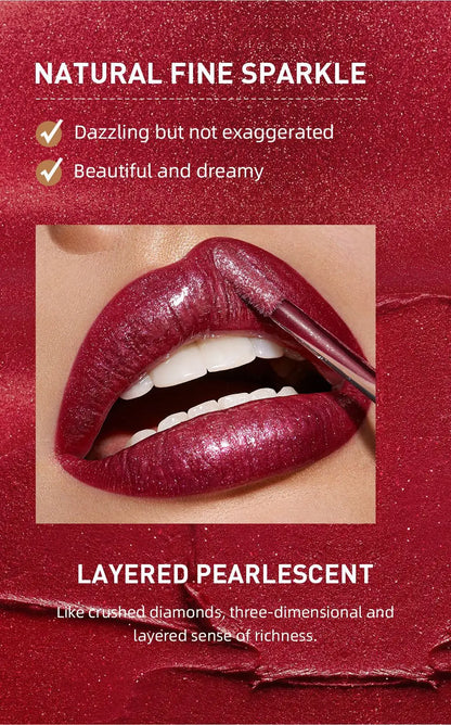 QIBEST Diamond Liquid Lipstick Moisturizing Lasting Purple Sparkling Waterproof Lip Gloss Matte Glitter Lipstick Korean Makeup